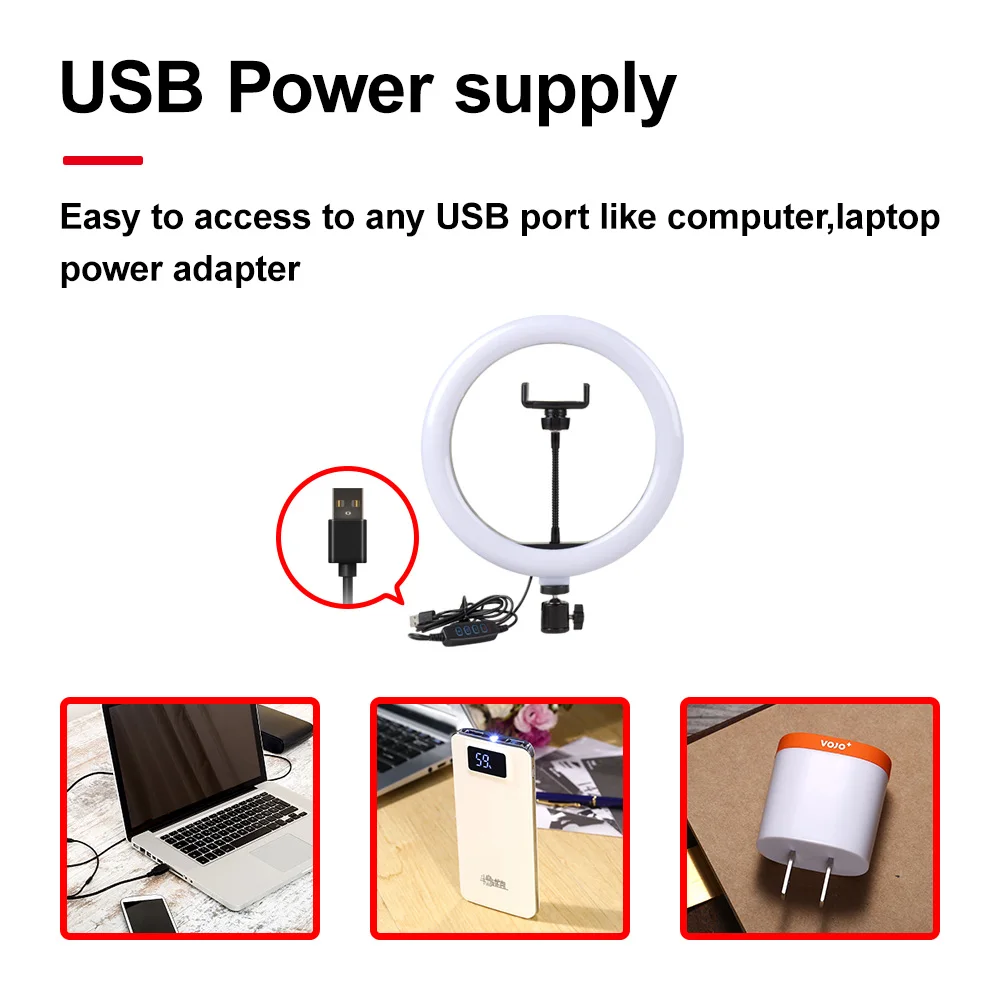 PYNSSEU-Anillo de luz LED regulable de 10 "con trípode, lámpara de maquillaje para fotografía, vídeo en vivo, con soporte para cámara y teléfono