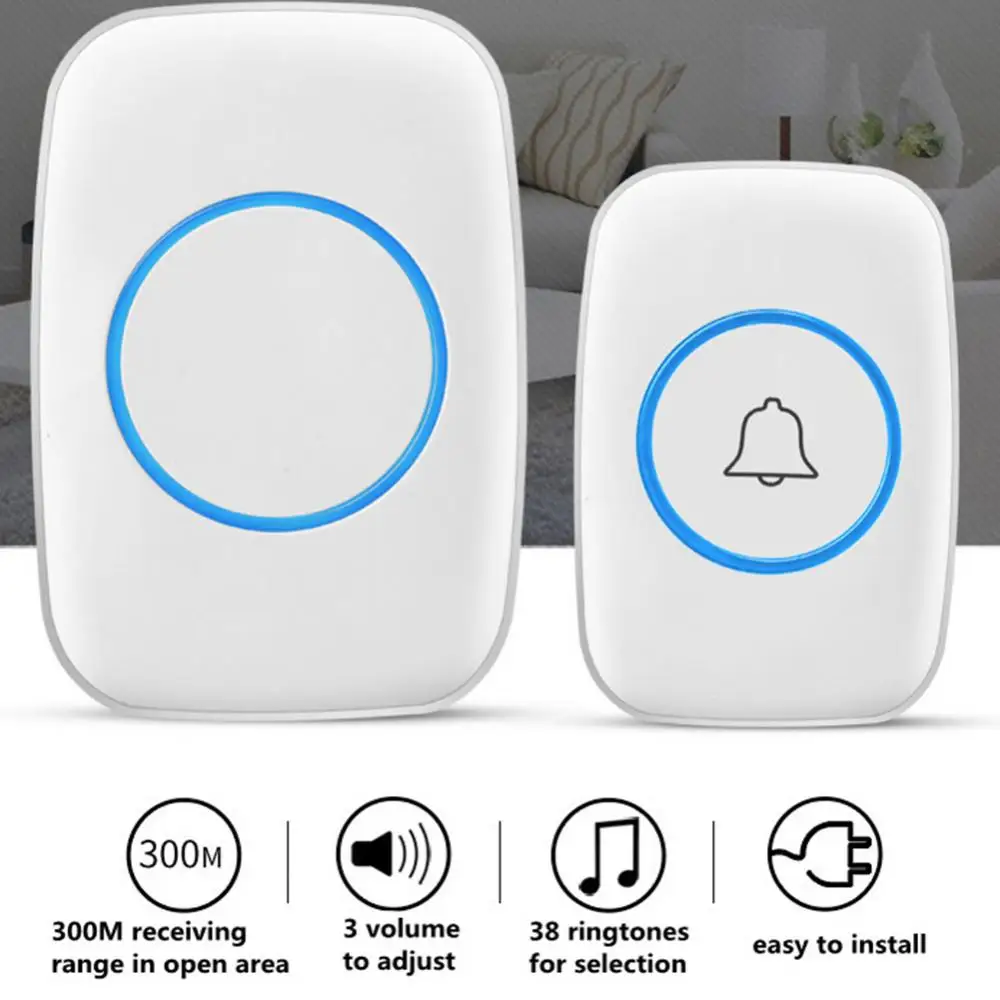 A10 Waterproof Wireless Doorbell 300m Remote Door Chime Plug-in Button Ring Alarm Door Bell campainha sem fio дверной звонок