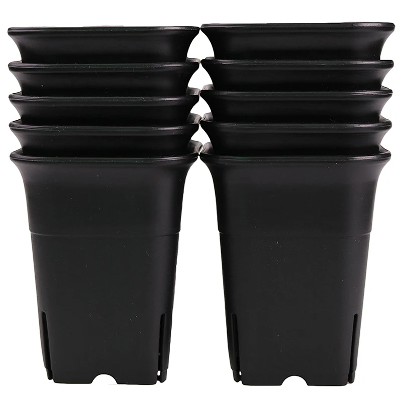 SHGO HOT-12PCS-Pack Black Square Plastic Succulent Plant Pot for Plant Flowers Cactus, Etc., Black Nursery Flower Pot