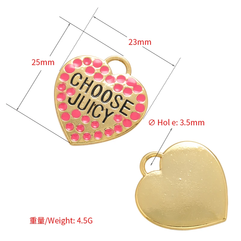 ZHUKOU Enamel heart Pendant CHOOSE JUICY Pendant for Handmade Necklace Earrings Jewelry Accessories Supply Wholesale VD1016