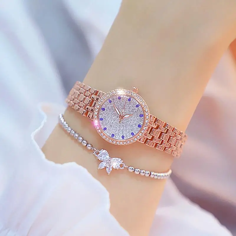 Bee Sister Diamond Quartz Luxury Brand Bracelet Watches Woman Rose Gold Ladies Steel Waterproof Wrist watch Crystal unique