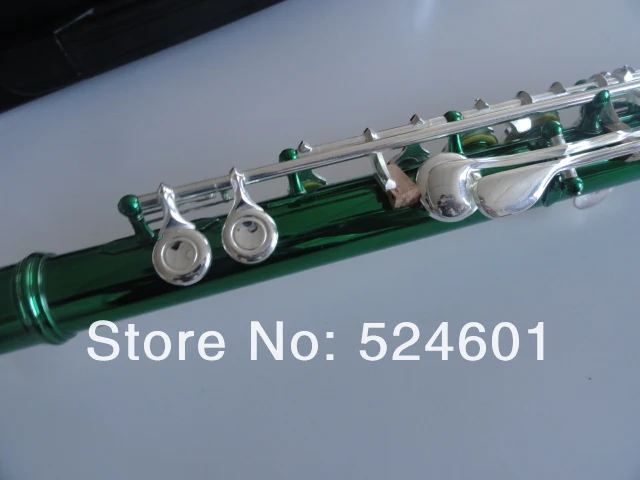 Hot Chinese Army Green Silvering 16 Holes Closed C(C) Flute Plus the E Key Flute Obturator Musical Instrument Metal Flute