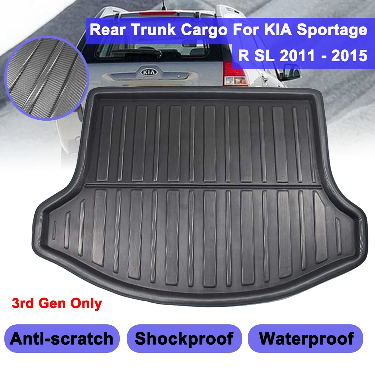 Cargo Liner Boot Tray For KIA Sportage R SL 2011 - 2015  Rear Trunk Cover Matt Mat Floor Carpet Kick Pad Mud Non-slip Anti Dust