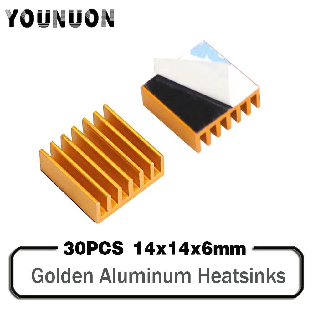 30 stücke YOUNUON 14x14x6mm Goldene Aluminium Kühlkörper 14mm x 6mm Chip CPU GPU VGA RAM LED IC kühlkörper Kühler mit 3M Klebeband