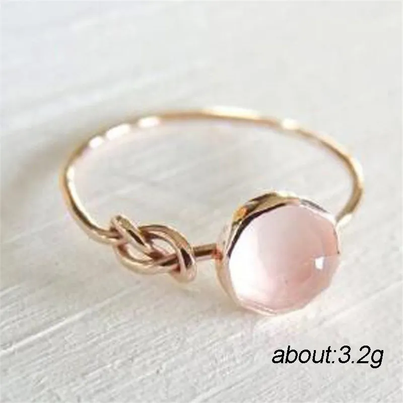 Huitan Romantic Rose Gold Color Ring Women Solitaire Pink Stone Princess Party Finger Accessories Fashion Jewelry Ring Cute Gift