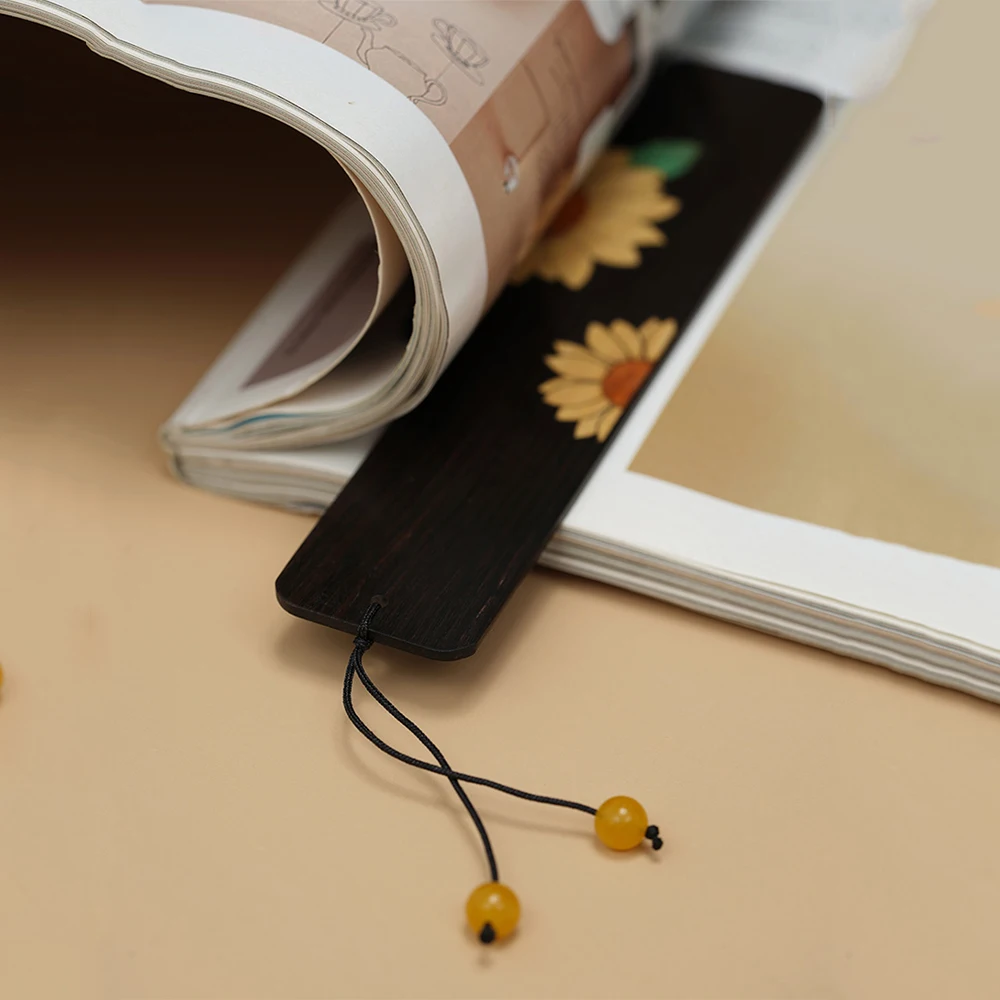 2.7x13.5cm Sunflowers Solid Wooden Bookmark + Wood Box Ball Pen Reading Book Mark School Office Supply Graduation Birthday Gifts