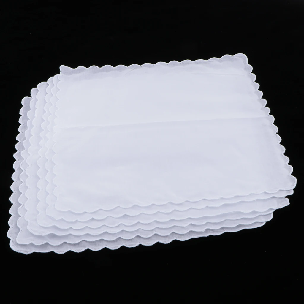 12 pacote confortável algodão liso branco hankie senhoras lenços diy quadrado