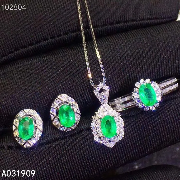 

KJJEAXCMY Boutique Jewelry 925 Sterling Silver Inlaid Natural Emerald Earring Necklace Ring Ladies Miss Suit Support Fine