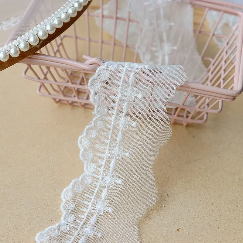 14Yards White Cotton Thread Embroidery Mesh Lace Ribbon Fabric Trim Trimming DIY Clothing Wedding Decoration Sewing Accessorie