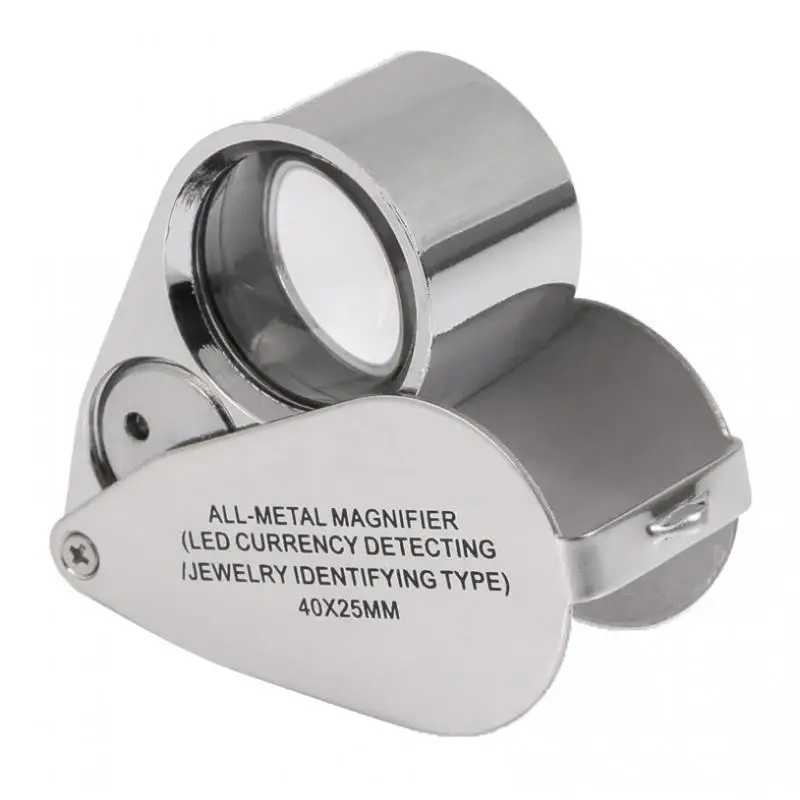 40X 25mm All Metal Magnifier Jeweler LED UV Lens Jewelery Loupe Magnifier (LED Currency Detecting/Jewelry Identifying Type)