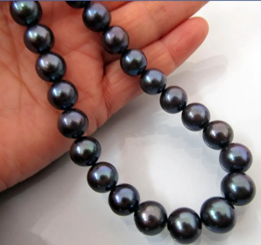 HOT 9-10MM TAHITIAN BLACK SOUTH SEA AAA+ PEARL NECKLACE 18INCH 14k Gold Clasp