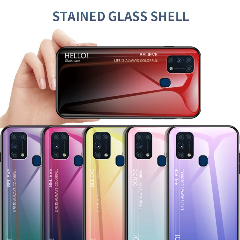 Fashion Stained Glass Phone Case For Samsung Galaxy M31 M21 M11 Cover Coque For Samsung M30S M60S M80S M20 M10 Anti-fall Case