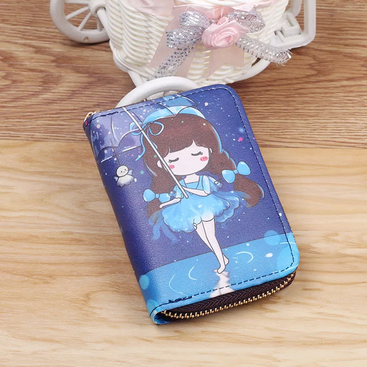 New Fashion Printed Women Card Bag PU Leather Wallet Cartoon  Girl Mini Zipper Clutch Bag Business Card Case Credit Card Holder