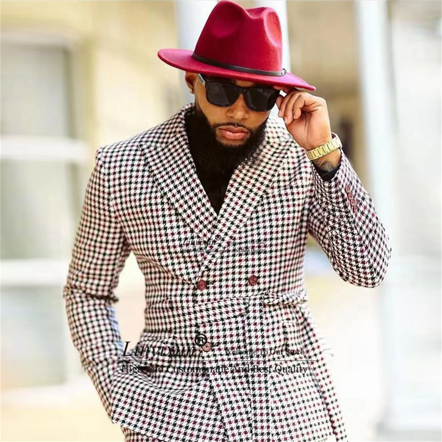 

Modern Checkered Men Suit for Wedding Double Breasted Slim Fit 2 Pieces Plaid Best Man Blazer Fashion Prom Party ensembles homme