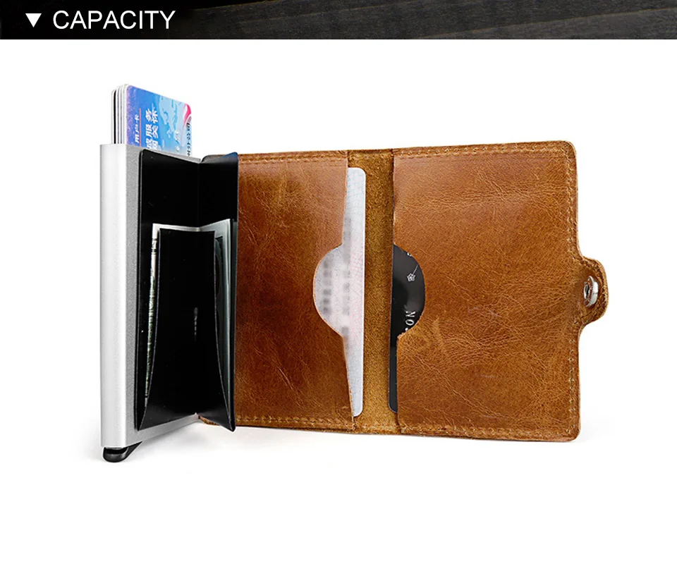 HUMERPAUL Heißer Echtes Leder Kredit Pop-up Karte Halter Brieftasche Männer Metall RFID Blocking Aluminium Business Bank Karteninhaber Fall – Detail 4