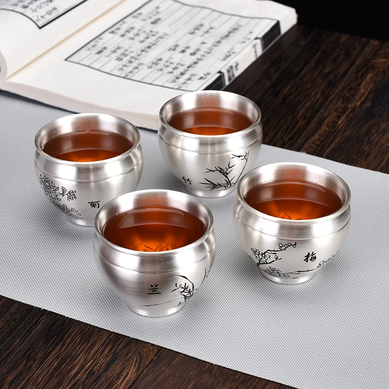 Silver age 9999 pure manual sample tea cup silver cup silver cups silver bladder single cup master cup