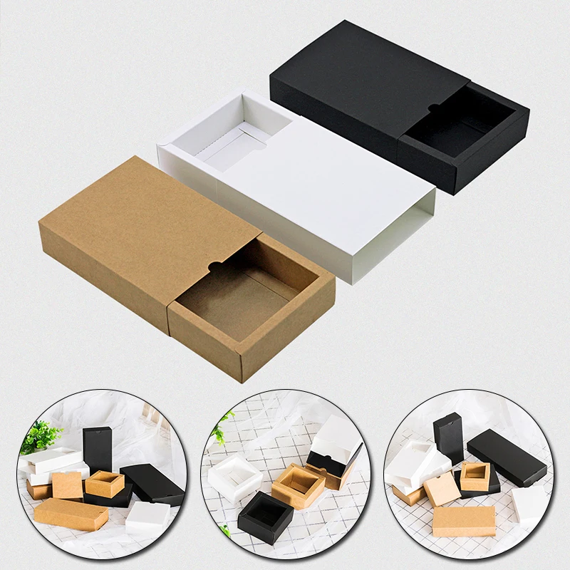 Black Kraft Paper Gift Packaging Cardboard Box White Drawer Box Wedding Party Small Gift Candy Jewelry Package Boxes