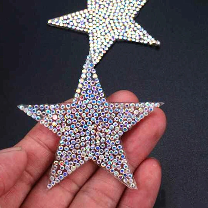 10Pcs Sparkling Ab Color Crystal Rhinestone Five-Pointed Star Patches Sequined Clothing Shoes Hats Bags Applique Iron On Motif