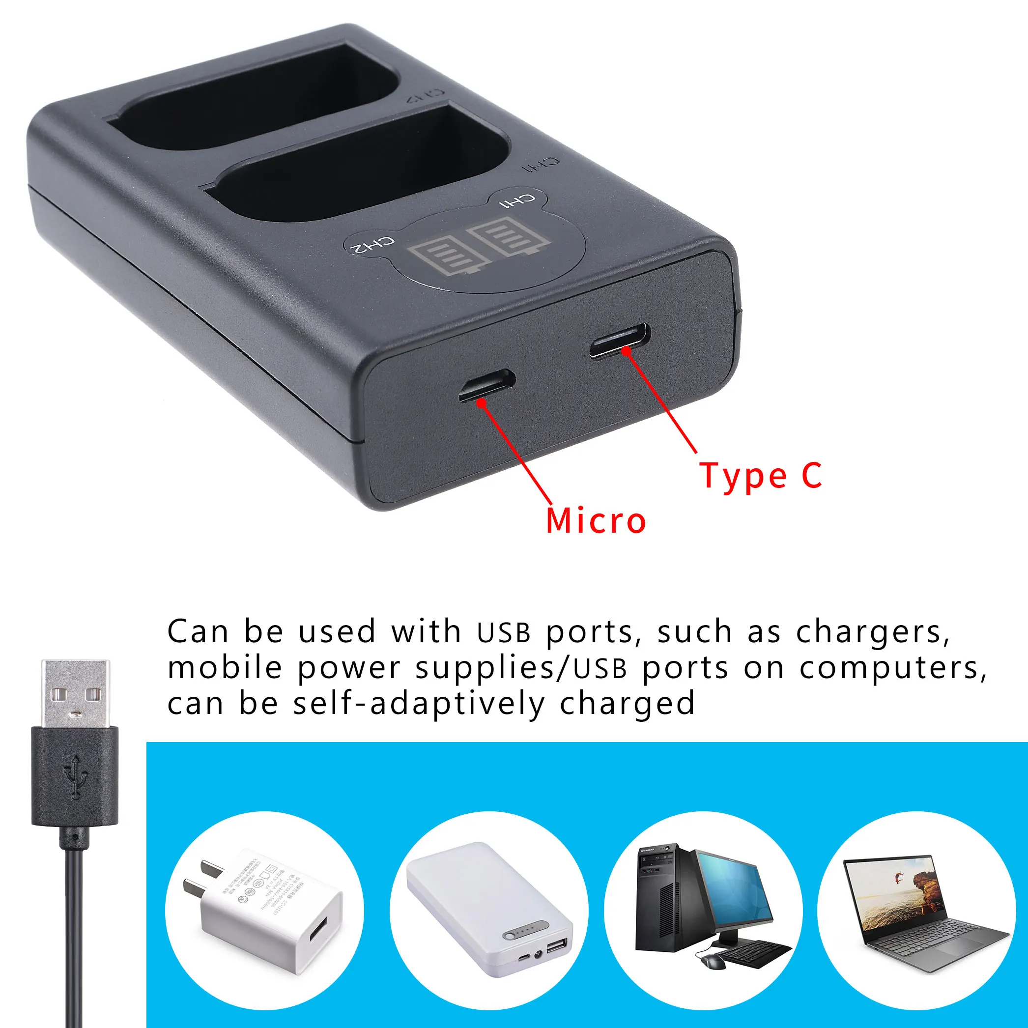 FOTGA DMW-BLK22 Dual Channel Battery Charger For Panasonic Lumix  DC-S5 S5K DC-S5KGK Camera