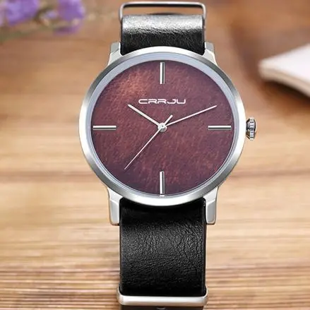 Crrju 2139 Mannen Liefhebbers Horloge Mode Vintage Imitatie Houtnerf Riem Paar Waterdichte Horloges Sturen Vriendin Gift Klok