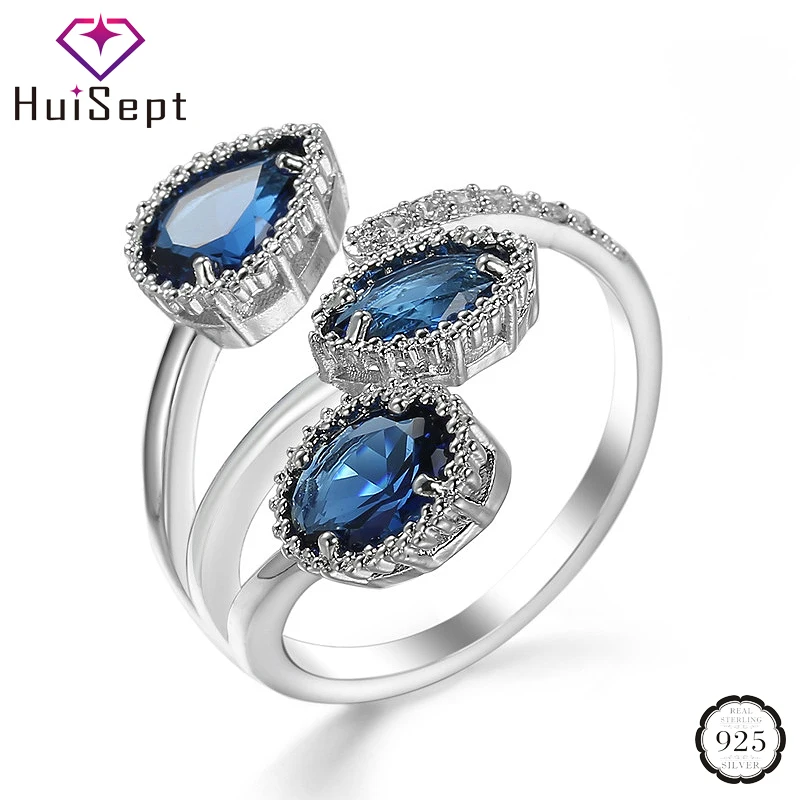 

HuiSept Fashion Silver 925 Women Ring Jewelry Geometric Shape Sapphire Gemstone Open Rings Ornament for Wedding Party Wholesale