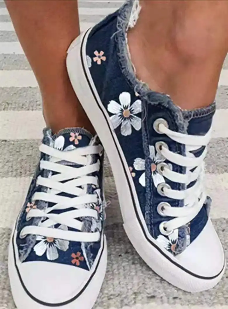 Scarpe da ginnastica floreali da donna 2021 per tutte le stagioni classiche retrò da donna in tessuto denim con lacci scarpe di tela casual