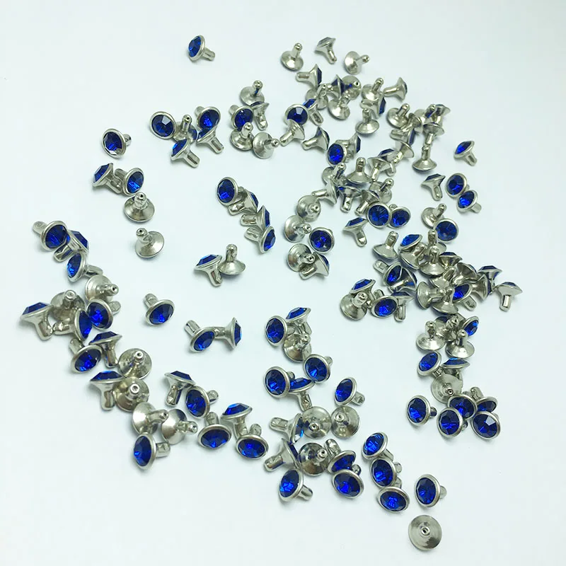 

100 Pcs lake blue Rhinestone Crystal Rivets DIY Clothing Bag Leather Crafts Decoration Garment Sewing Glass Drill Nail Button