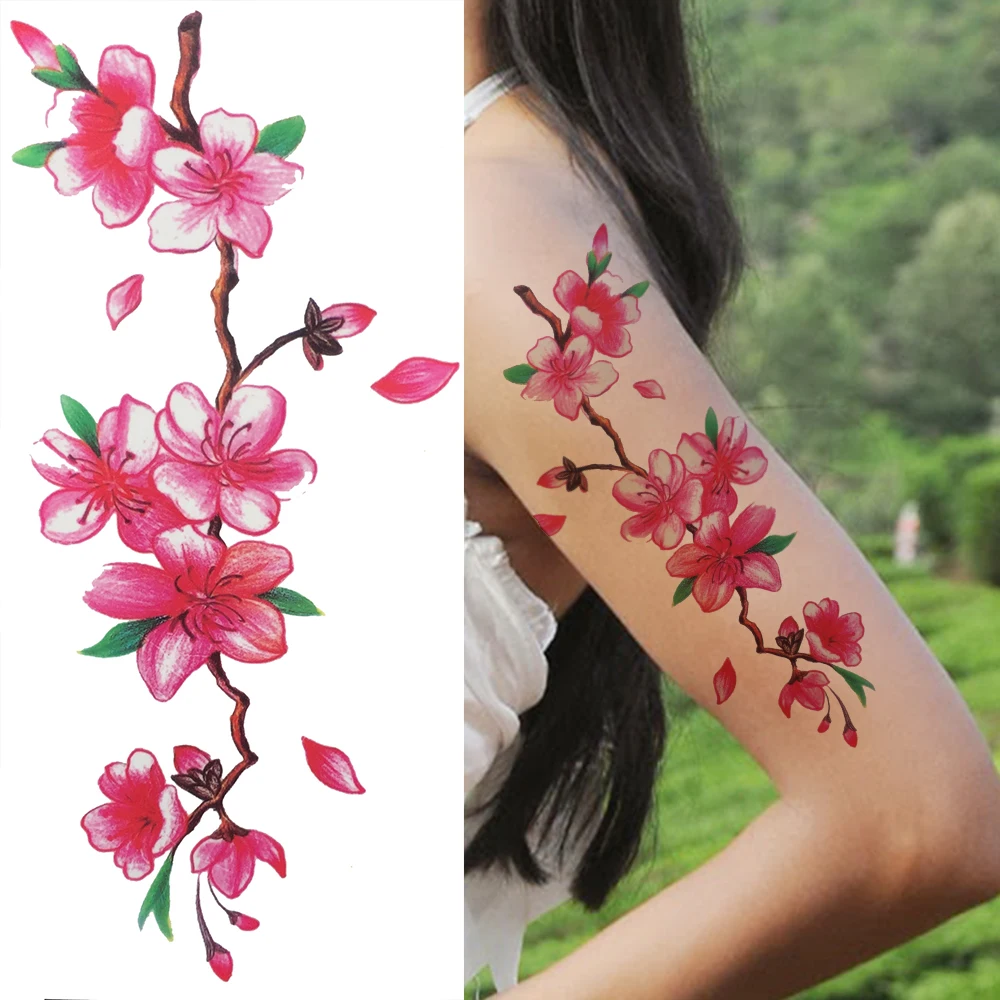 Large Rose Temporary Tattoos For Women Girls Adult Peony Lily Plum Flower Fake Tattoo Stickers Arm Thigh Art Tatoos Waterproof