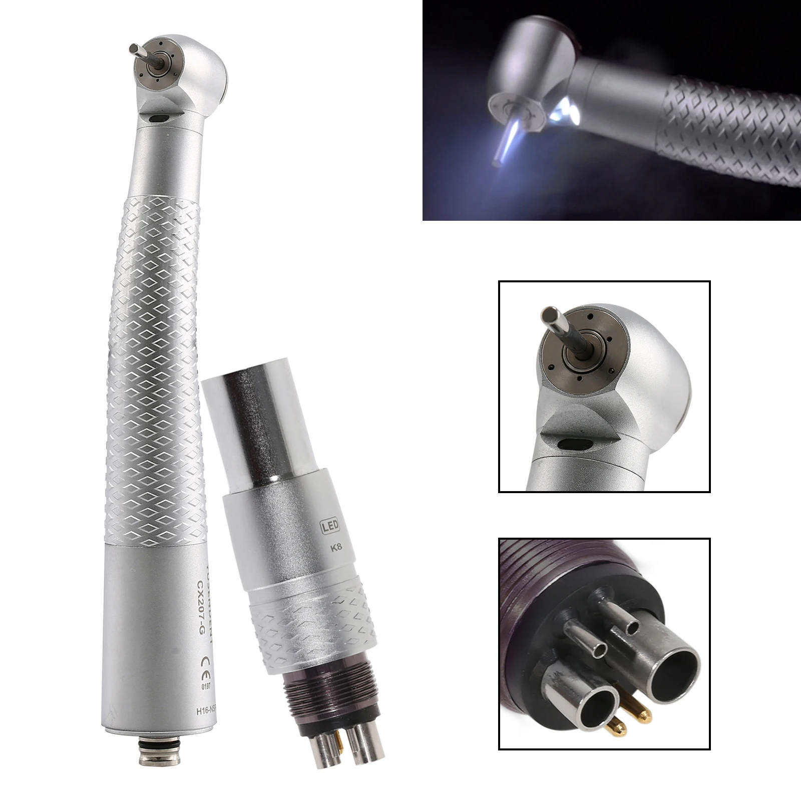 COXO-GN Dental 6 Hole LED handpiece With Coupler Standard Head Rotor Fiber Optic Push Button Type GN YUSENDENT