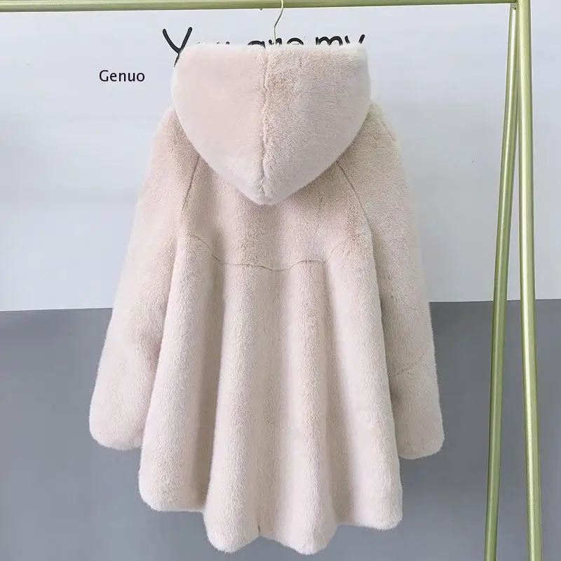 Winter Mink Fur Coats Womens  Loose Fur Coat Jackets Female Hooded Faux Fur Outwear Womens Warm Mink Fur Parka Jackets