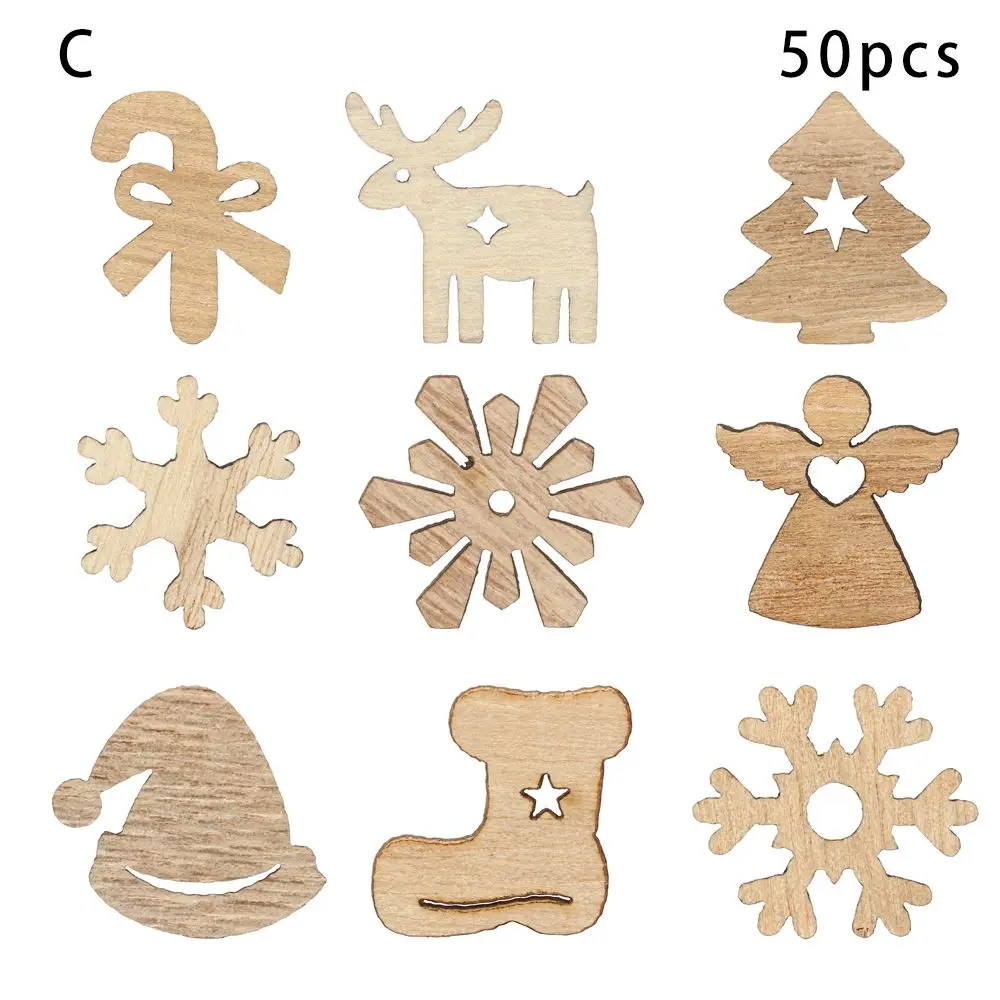 

50Pcs DIY Wall New Year Xmas Tree Hanging Ornament Cartoon Wood Chip Christmas Party Decorations Snowman Snowflake Gift Decor