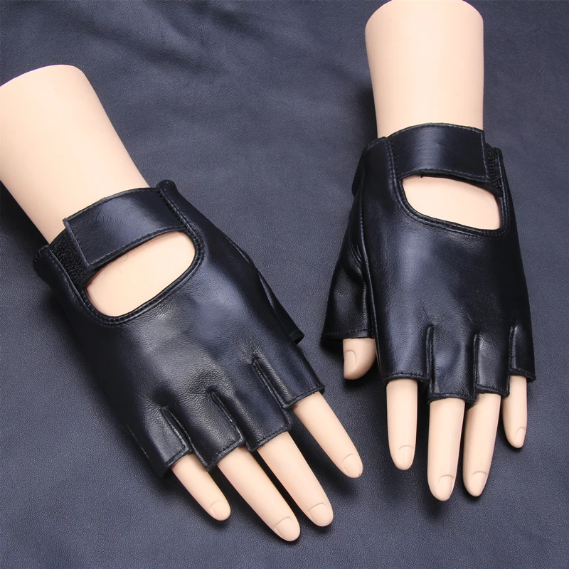 Women Gloves Red Half Finger Genuine Leather Glove Dance Driving Semi-Finger Short Style Free Shipping  JT905