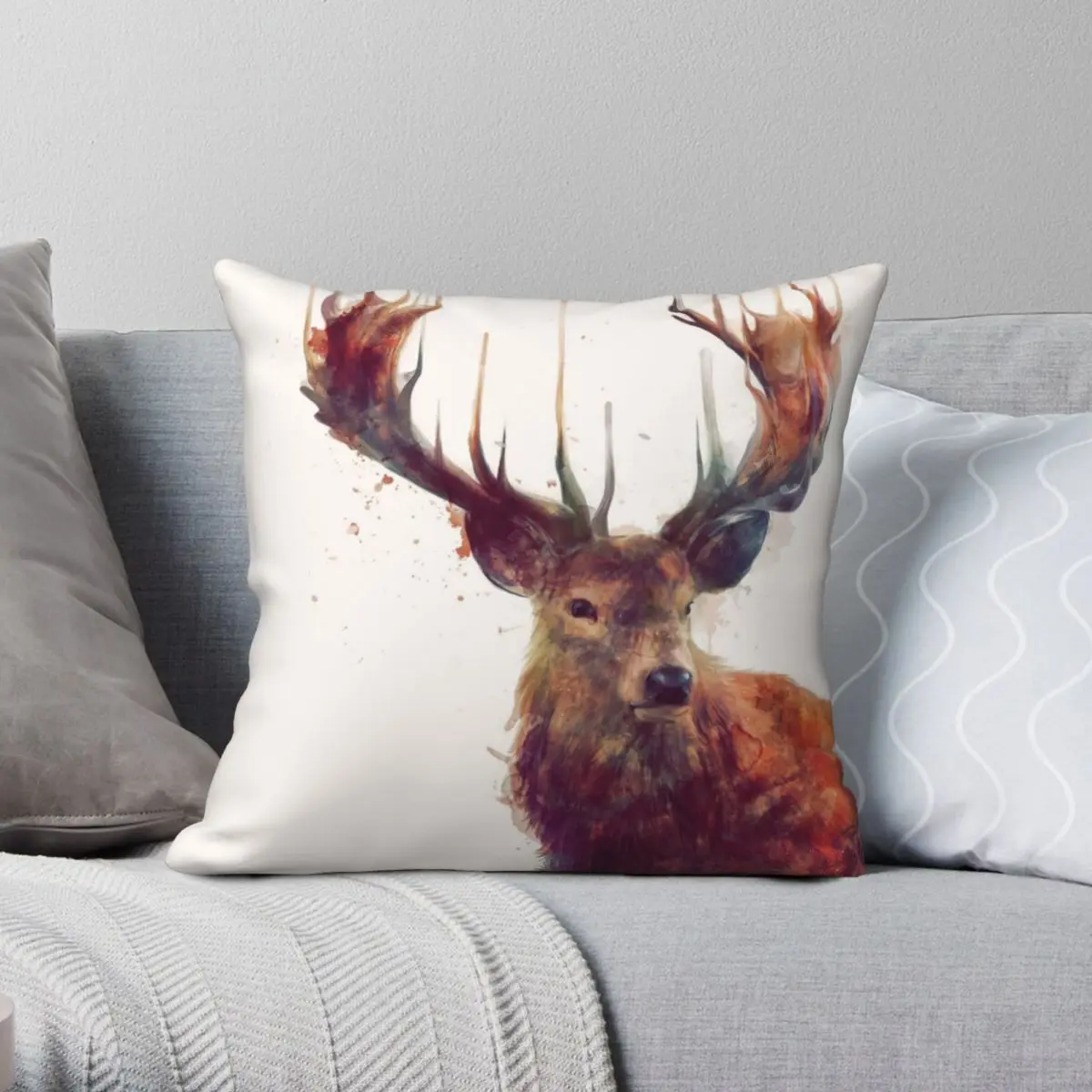 

Red Deer Square Pillowcase Polyester Linen Velvet Pattern Zip Decor Pillow Case Room Cushion Cover 18"