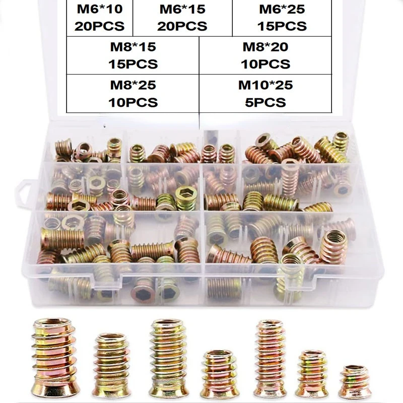 Metal Hexagon Hex Socket Head Embedded Insert Nut Group T-Nut Outside Thread Zinc-alloy Embedded Hex Nut Wood Furniture Nut