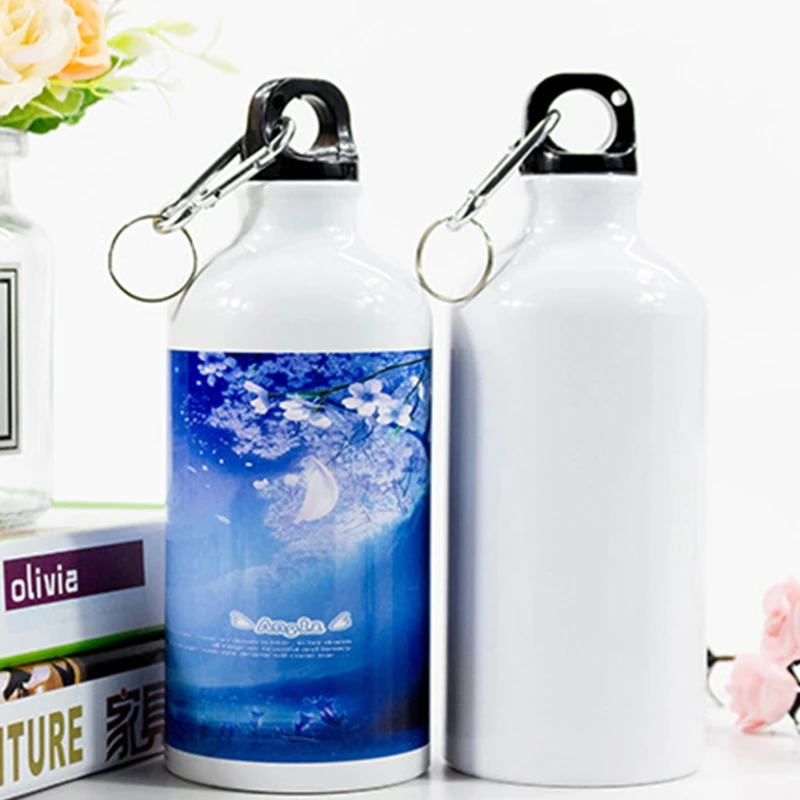 400 600 750ml White Blank Sublimation Water Bottle with Screw Carabiner Hook Aluminum Outdoor Sports for Drop shipping