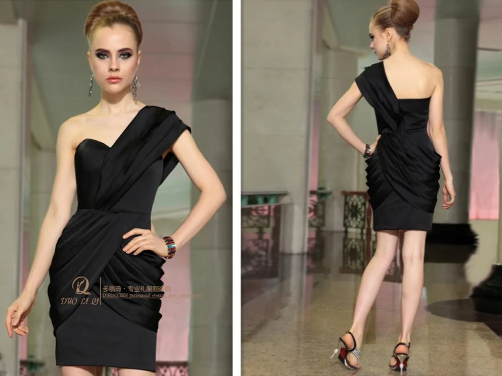 free shipping 2020 plus size one shoulder short mini racer back custom Party prom gown Little Black Dresses for Formal Occasion