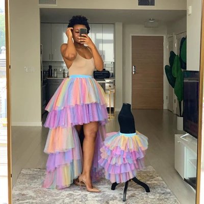 Cutte Baby Rainbow Color Tiered Tulle Tutu Skirt Custom Made For Birthday Party Photography Shoot Tulle Skirt Mother & Kids Wear