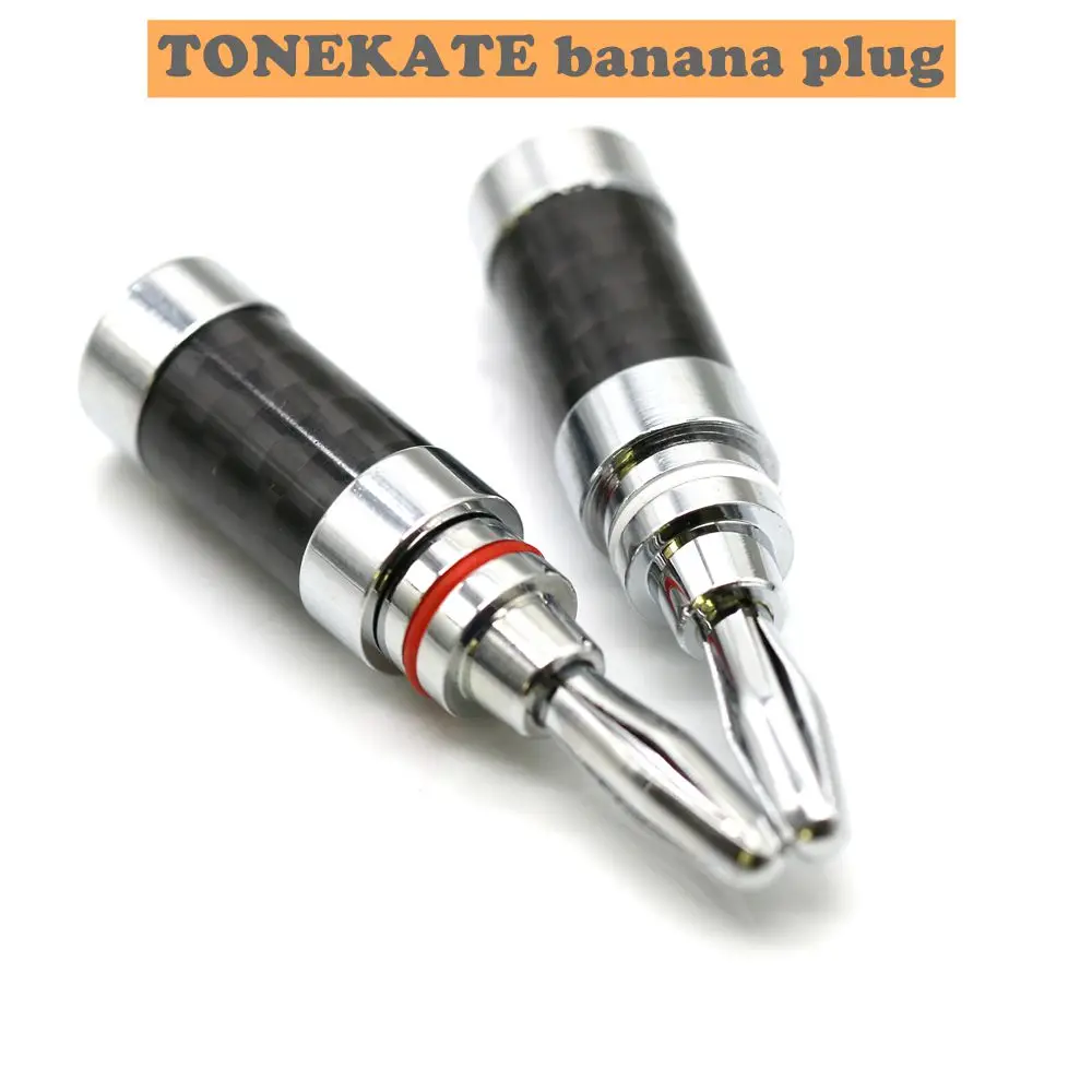 8 PCS TONEKATE Carbon fiber base copper plated banana head speaker cable plug HiFi speaker amplifier terminal 4.5mm