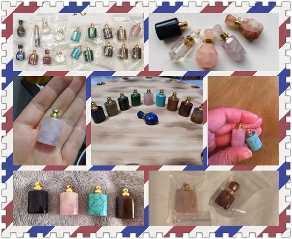 Natural Stone Perfume Bottle Pendant Flat Cylindrical Semi-precious Exquisite Charms For Jewelry Making DIY Necklace Accessory