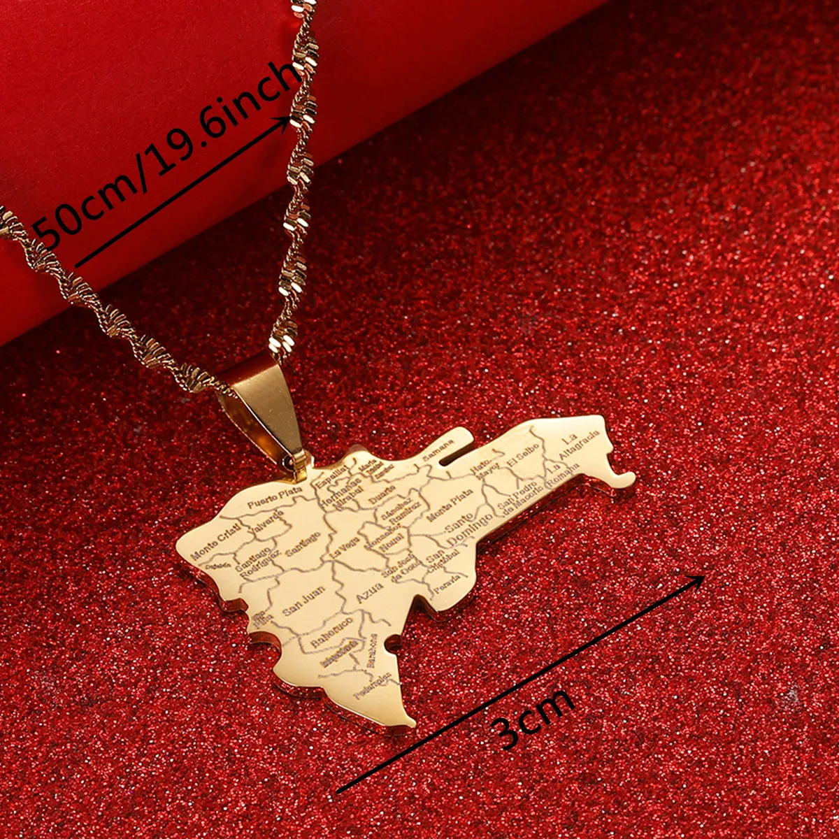 Dominican Map With City Name Pendant Necklaces Dominicans Country Map Jewelry