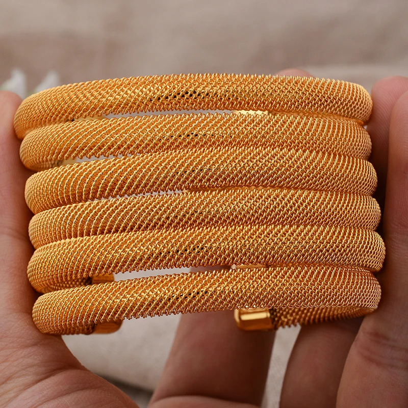 6Pcs/lot African Dubai Gold Color Bangles For Women Girls Nigerian   Italian Bridal Jewelry Sets Wedding Accessories Bracelets