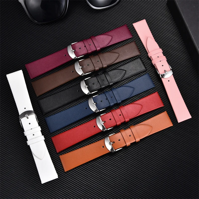 Ultra-thin Soft Calfskin Leather Watch Straps 16mm 18mm 20mm 22mm Watch Accessories Women Men Simple Business Watchbands