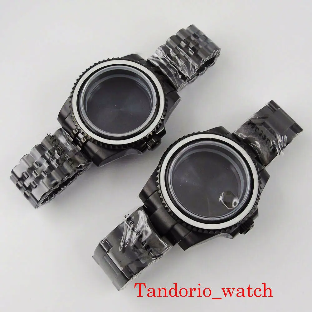 

40mm Black PVD Stainless Steel Watch Case Bracelet Fit for NH35 NH36 Automatic Movement Cyclops/no Magnifier Sapphire Crystal