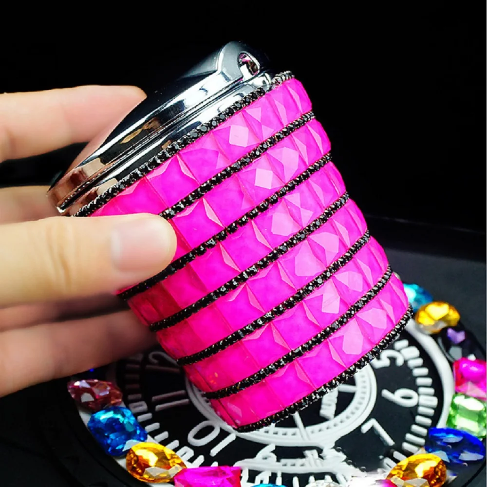 New Car Ashtray with LED Light Cigarette Cigar Ashtray Container Ashtray Gas Bottle Smoke Cup  Bling Car Accessories for Girls