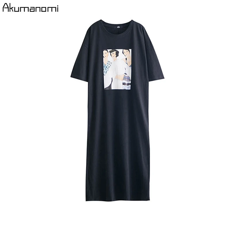 Algodão plus size 7xl 6xl 5xl xxl preto rosa branco maxi t camisa vestido feminino festa de verão em linha reta boho casual dupla fenda vestidos