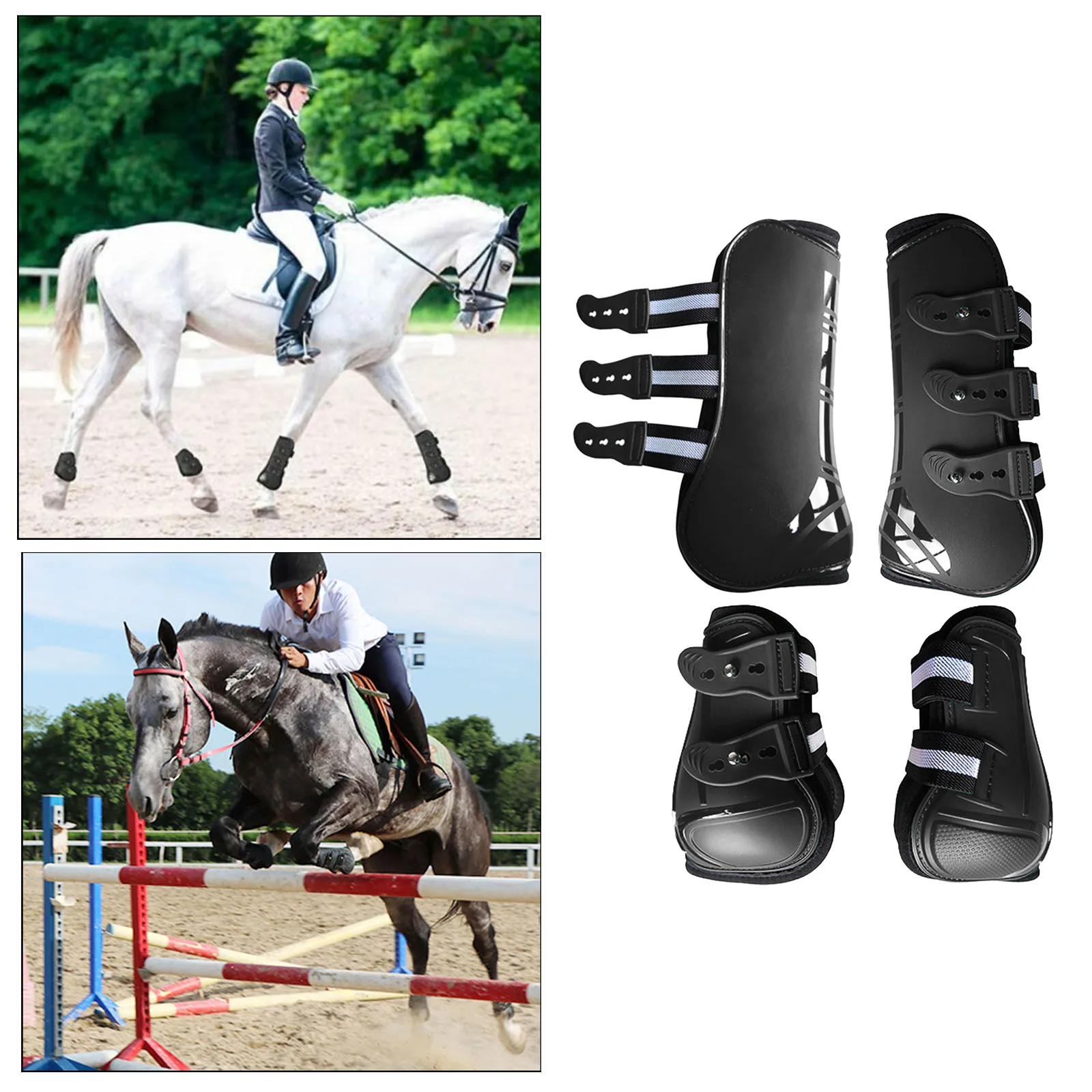 Horse Tendon Boot Horse PU Shell Neoprene Lined Front/Rear Leg Boots Sets Horse Bell Boots Legs Equine Protective Gear