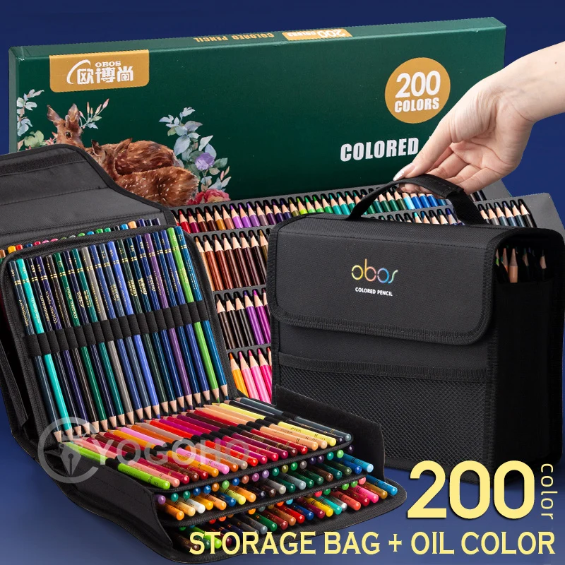 Ensemble de crayons de couleur à l\'huile professionnels, 48/72/120/150/200, crayons de couleur pour aquarelle, dessin avec sac de rangement, crayons