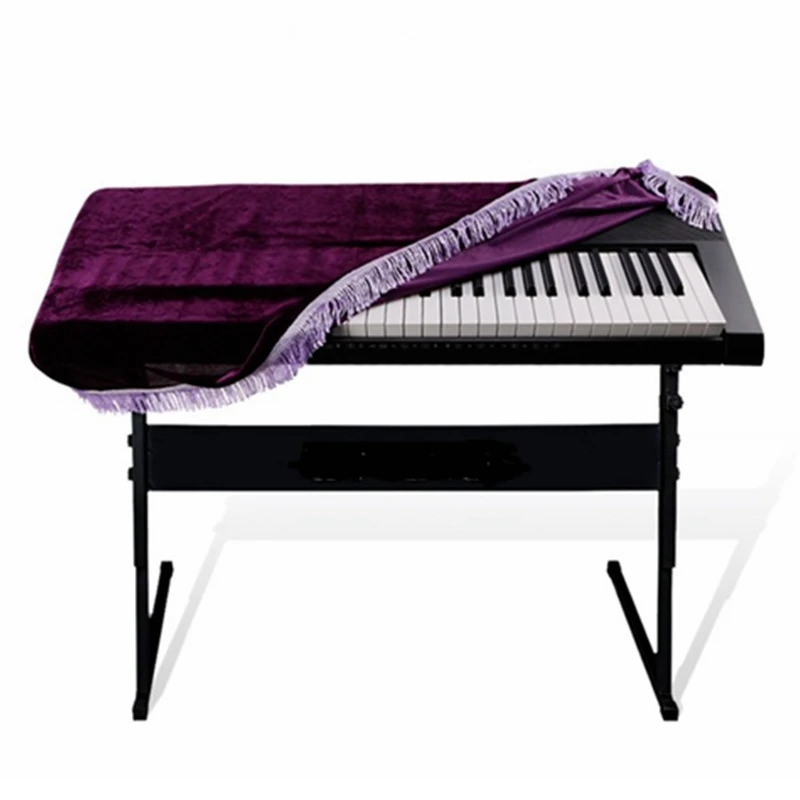 1pc Keyboard Dust Cover Pleuche Tassel Storage Bag 61 Keys Piano Burgundy Purple Dust Proof Electric Piano Cover SYT9066