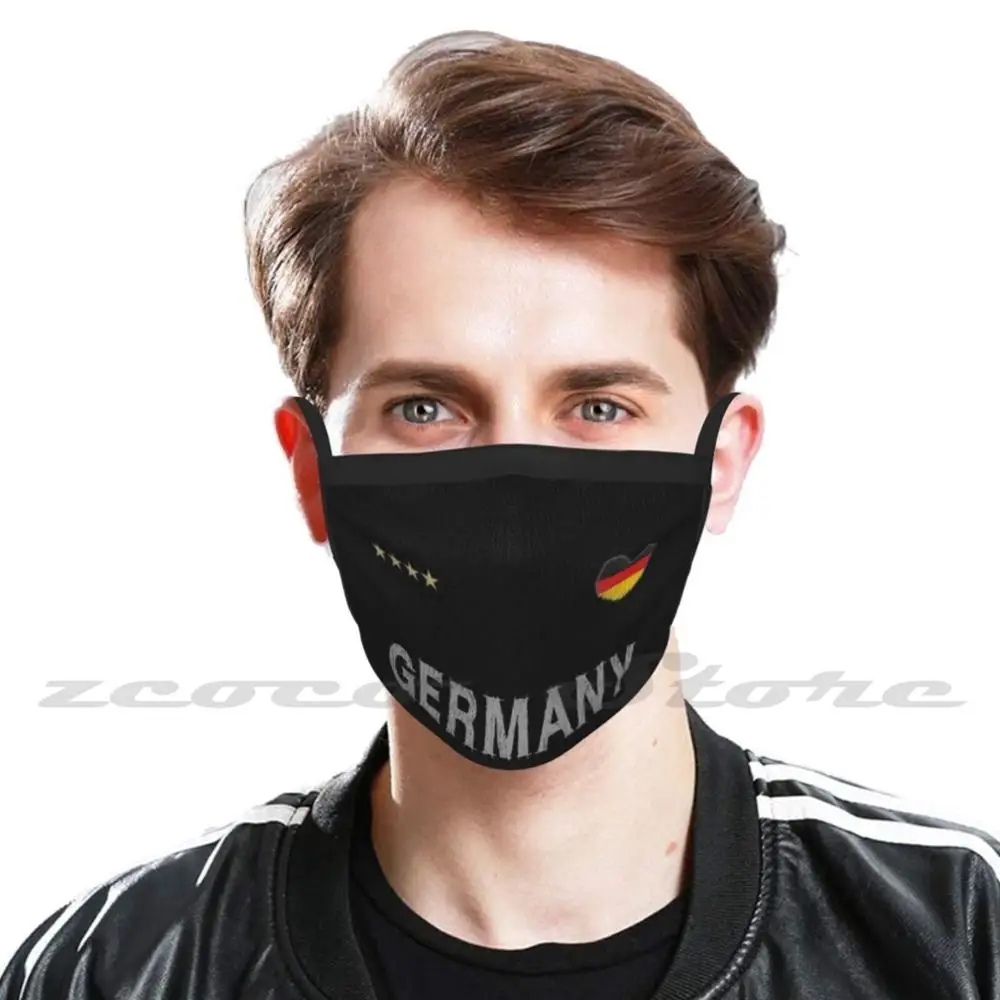 Football Fan Shirt Heart Custom Pattern Washable Filter Pm2.5 Adult Kids Mask Germany German National Team German Flag German