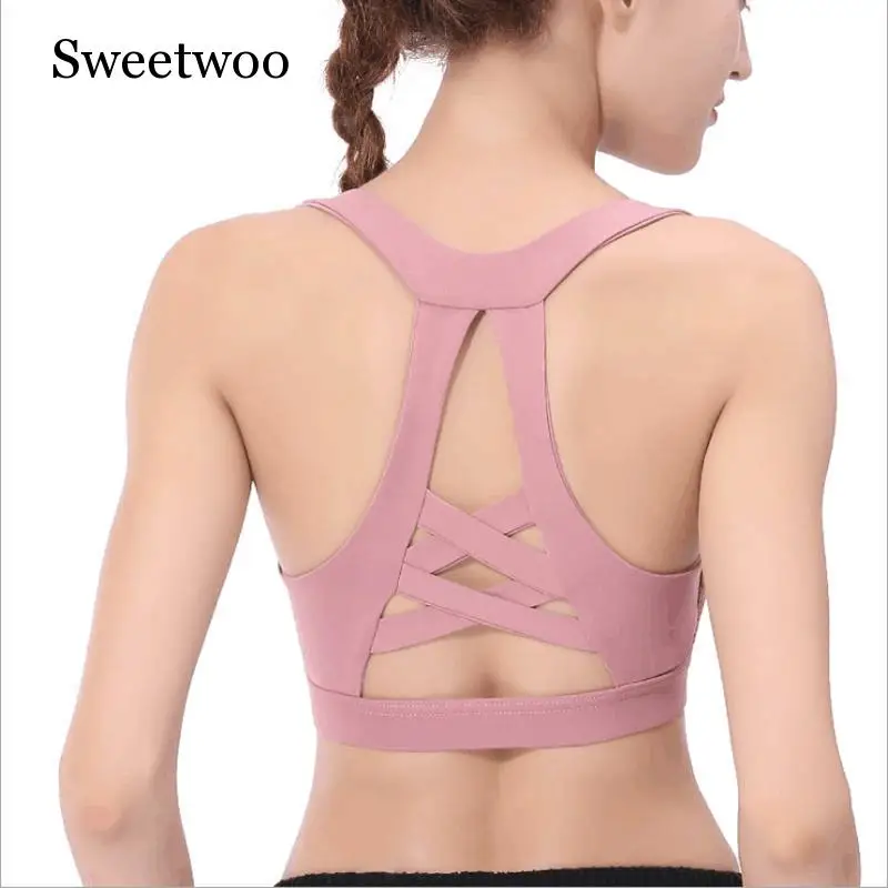 2019 New Sports Bras For Women Cross Back Bra High Impact Yoga Running Bras Breathable Yoga Running Fitness Athletic Gym Tops